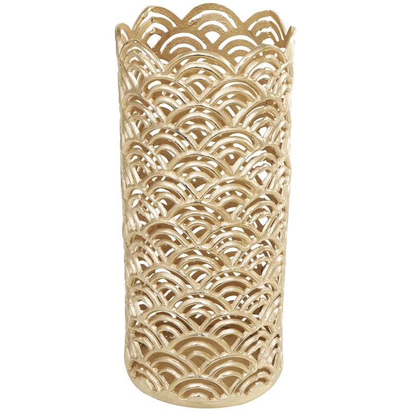 Aluminum Metal Geometric Art Deco Inspired Decorative Vase with Arch Designs - Set of 2 Gold or Silver - Roche River Decor