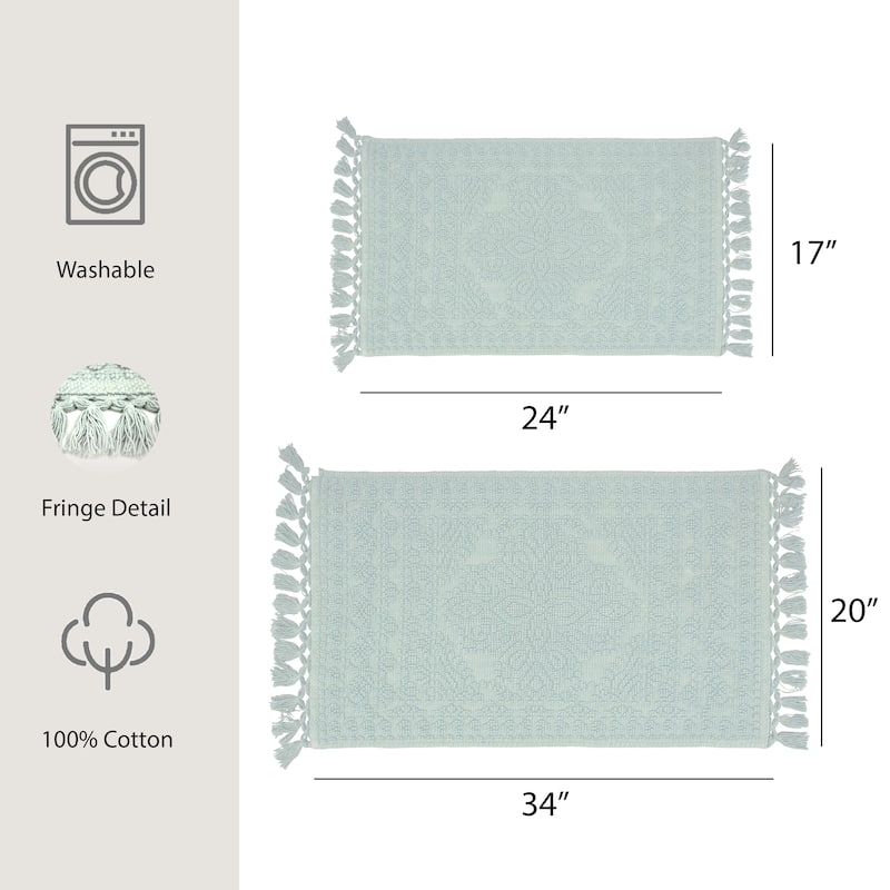 French Connection Nellore Fringe Cotton Bath Rug - 17x24/20x34 - Light Blue