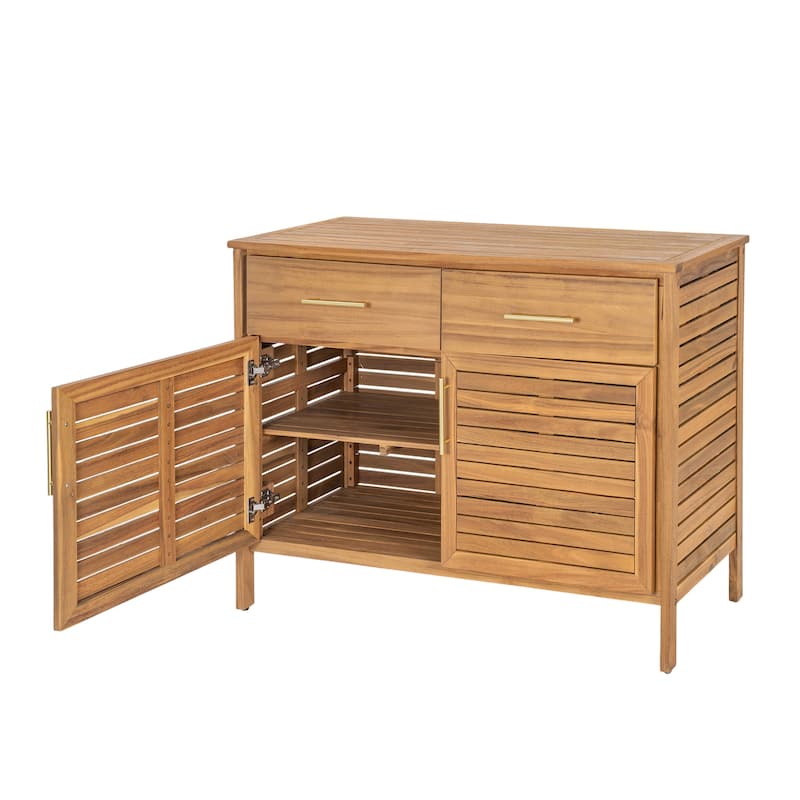 Christopher Knight Home - Cypress Outdoor/Indoor Acacia Wood Patio Storage Cabinet with Ventilated Slat Doors & Drawers