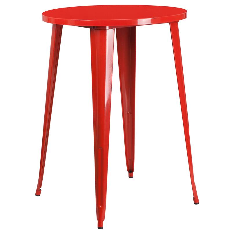 30'' Round Metal Indoor-Outdoor Bar Table Set with 2 Vertical Slat Back Stools - 30"W x 30"D x 41"H