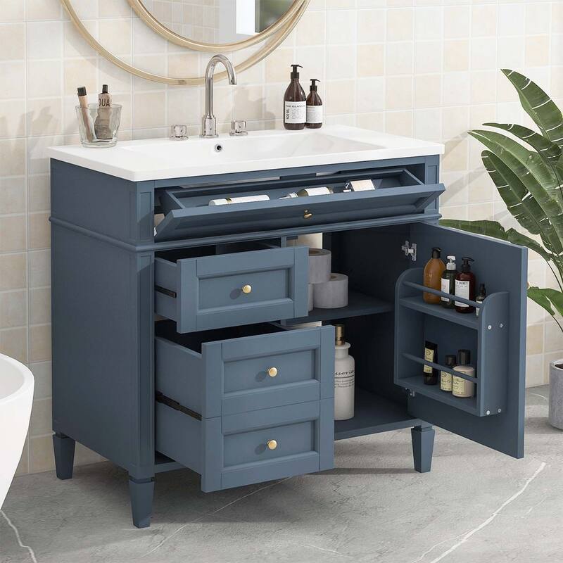 Modern Bathroom Storage Cabinet with 2 Drawers and a Tip-out Drawer,with Top Sink