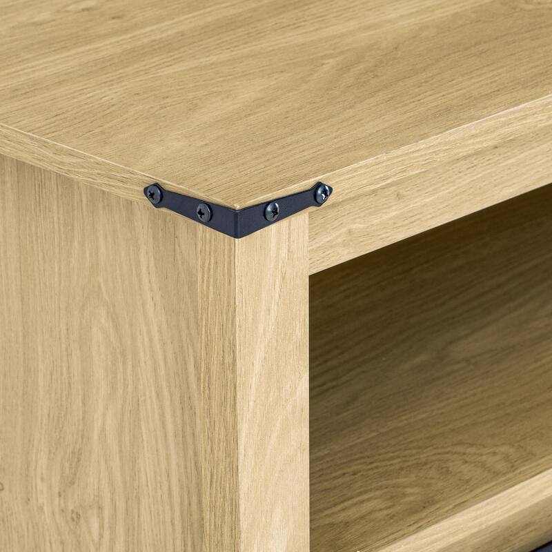 59.3'' Sideboard with Sliding Barn Door and Mesh Panels, Farmhouse Buffet with Open Storage