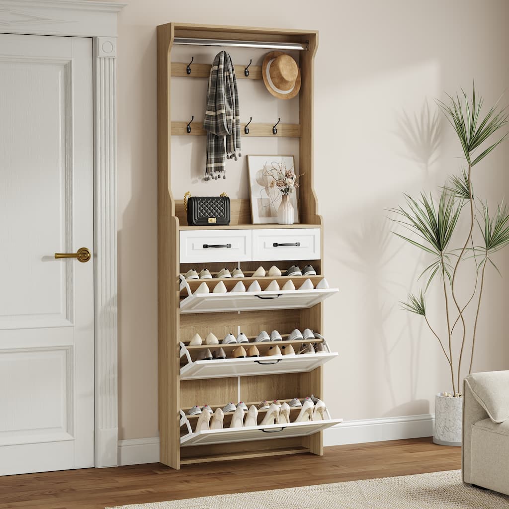 Shoe Cabinet With 3 Doors 2 Drawers With Hanger