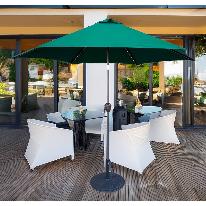 Tropishade 9ft Alum Bronze, Lighted Umbrella with Green Poly cover