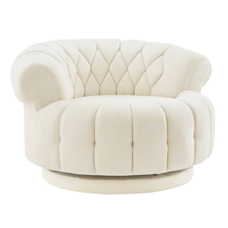 Roomfitters 46 Inch Oversized Round Barrel Swivel Accent Chair with Channel Tufting, Chenille