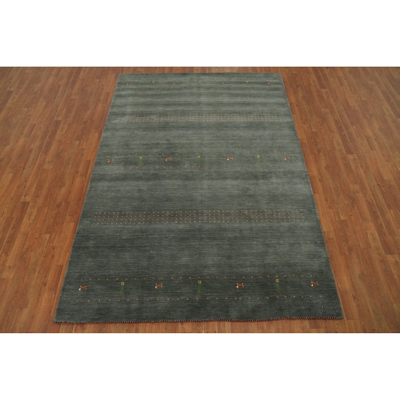 Hand Knotted Oriental 100% Wool Carpet Tribal Animal Pictorial Green Gabbeh Area Rug - 8' 11'' X 6' 2''