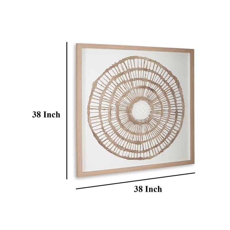 Wall Decor, Craft Paper Circle Framed Art, Brown White, 38x38 Square
