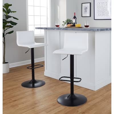 Porch & Den Mara Upholstered Adjustable Bar Stool with Rounded Rectangle Footrest (Set of 2)