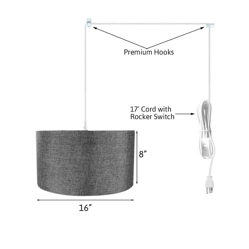 1-Light Plug-In Swag Pendant Ceiling Light Granite Grey Shade, 16" Wide
