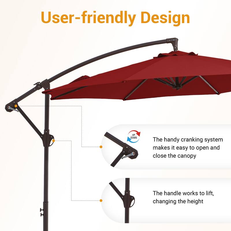 10 ft Steel Crank-lift Cantilever Umbrella With Weighted Base