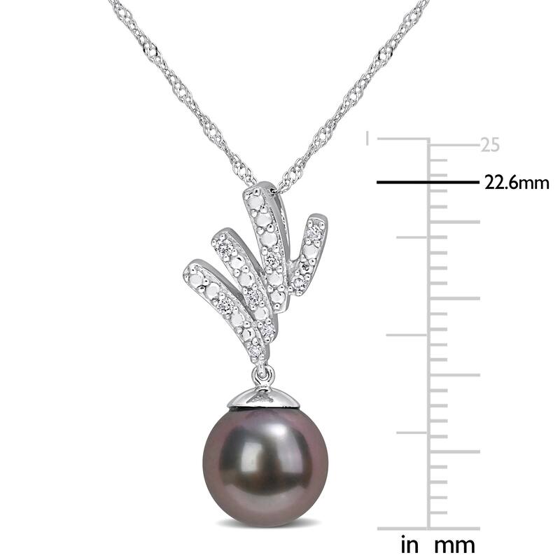 Miadora 8-8.5mm Black Tahitian Cultured Pearl and Diamond Accent Drop 10k White Gold