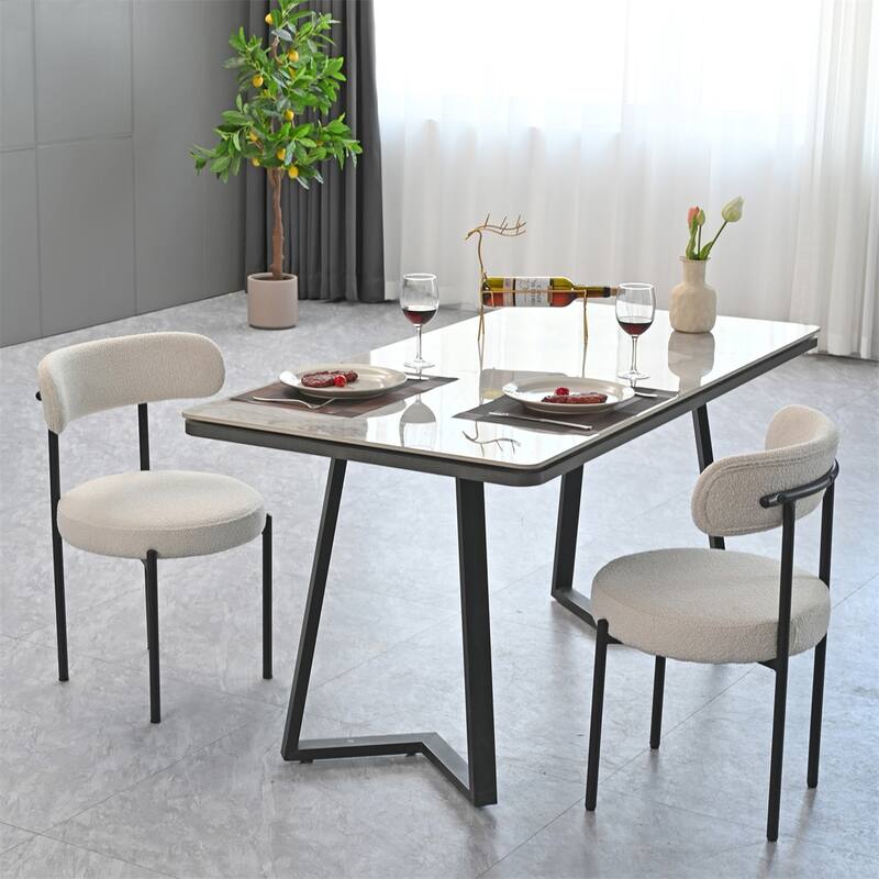 Boucle Dining Chairs Set of 2, Curved Backrest Chair