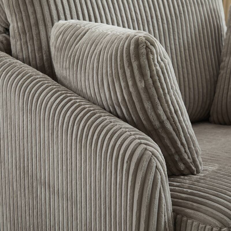 Corduroy Fabric Swivel Accent Chair, Oversized Round Armchair with 2 Thorw Pillows, Ergonomic Upholstered Lounge Sofa Chair