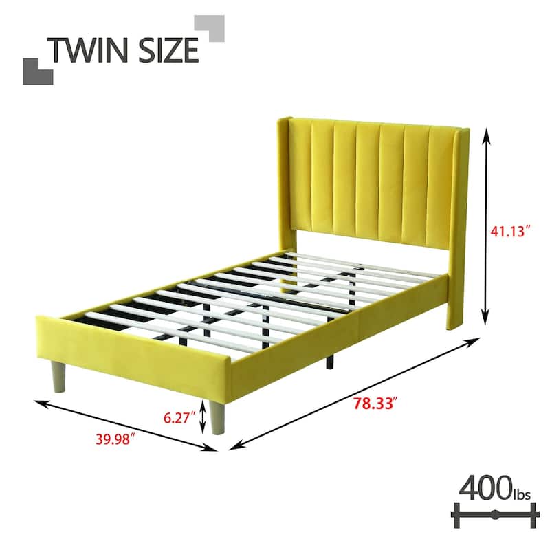 Aufank Bed Frame Upholstered Platform with Wooden Slats, Noise-Free