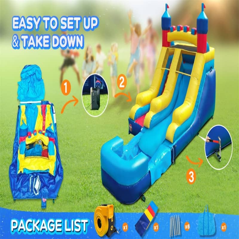 Vinyl Inflatable Bounce House with Water Guns,Slides, Basketball Hoop and 1100-Watt Blower - 22.5x12x25.5ft