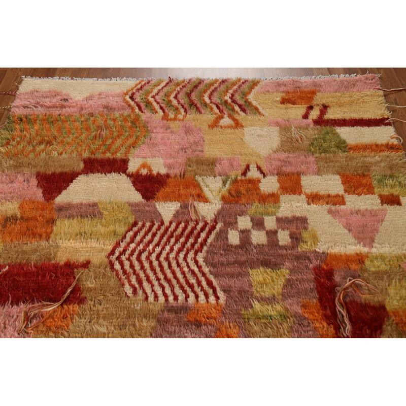 Hand Knotted Oriental 100% Wool Carpet Modern Geometric Multi-Colored Moroccan Area Rug - 8' 0'' X 5' 9''