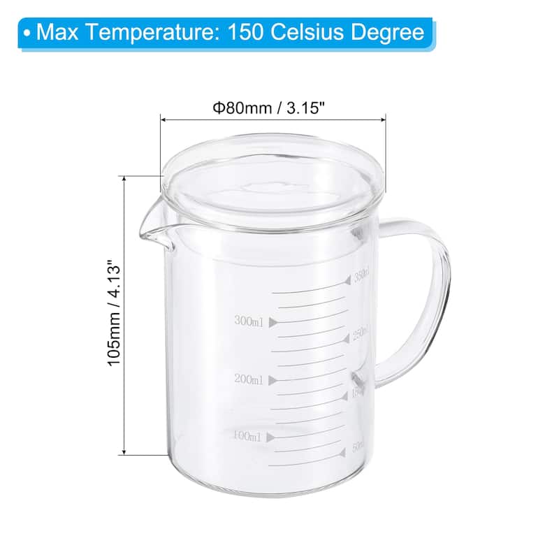 Glass Measuring Cup, 3.3 Borosilicate Glass with Glass Lid for kitchen - White - 350ml