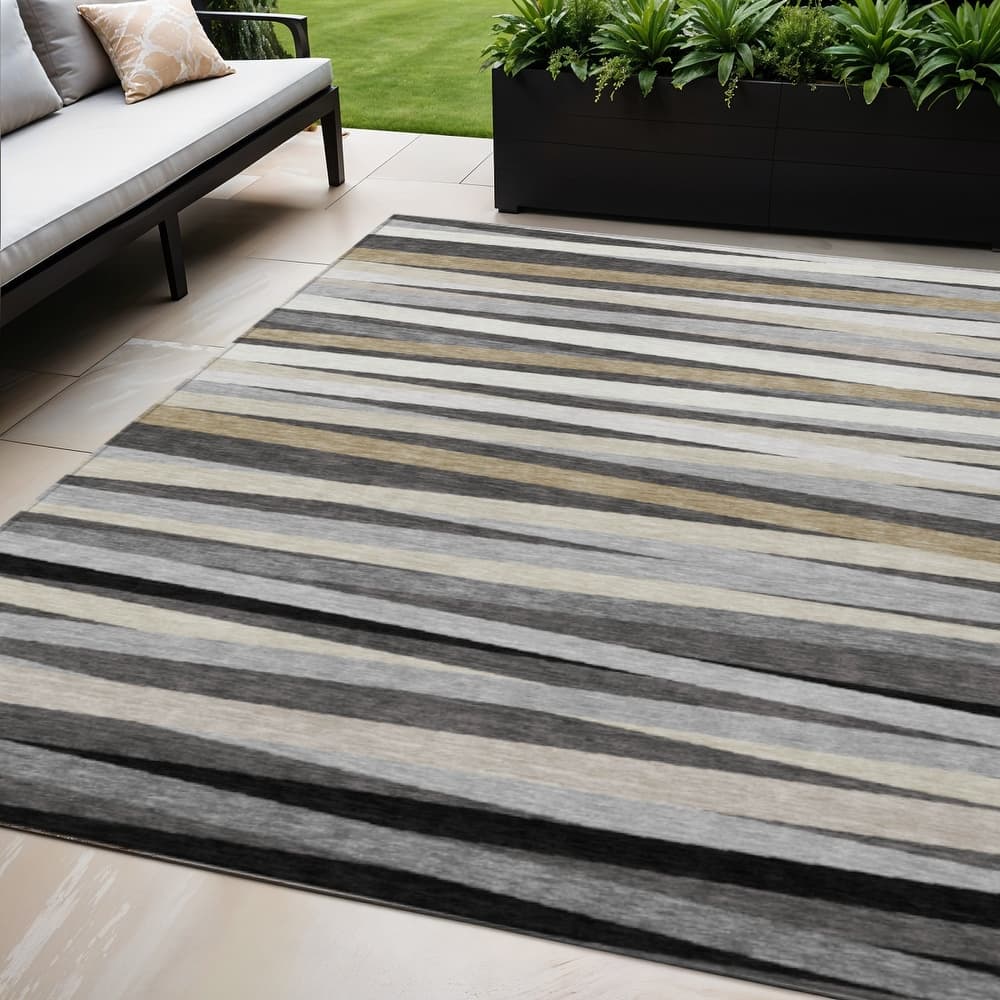 HomeRoots Striped Transitional Rectangle Outdoor Rug