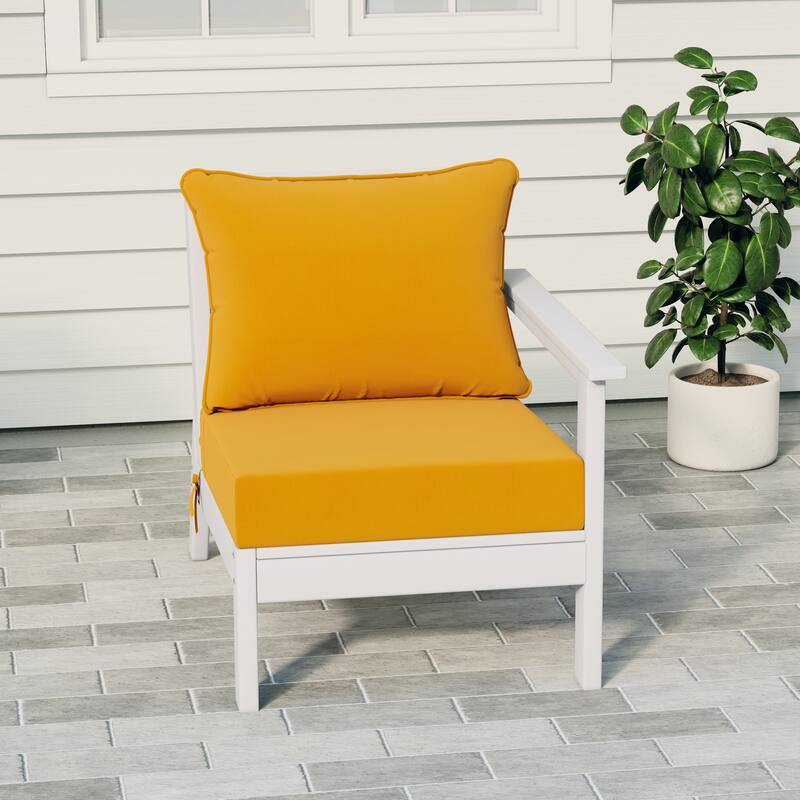 Birchwood All Weather HDPE Outdoor Patio Deep Seating White Right Arm Facing Chair With Cushions (1-Piece) - White/Yellow