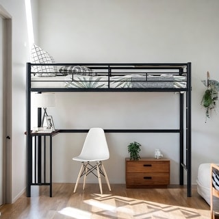 Twin Metal Bunk Bed with Desk, Ladder and Guardrails