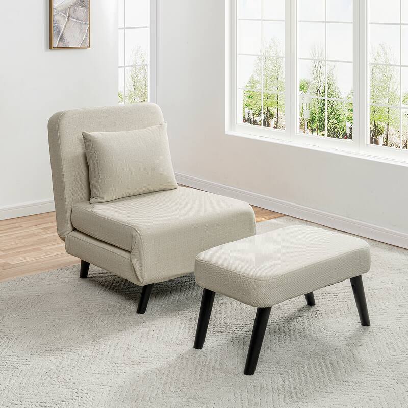 3 in 1 Foldable Chaise Lounge with Adjustable Backrest, Footrest & Detachable Pillow - Beige