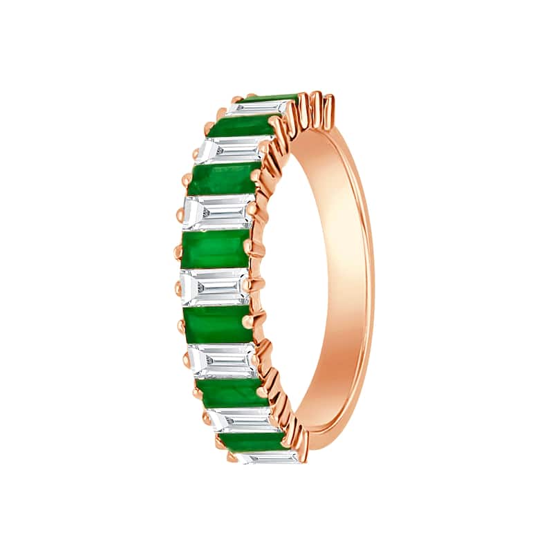 Auriya 14k Gold Lab Grown Emerald and Baguette Diamond Eternity Band 0.97 ct. tw. (F-G, VS) - 9 - Rose