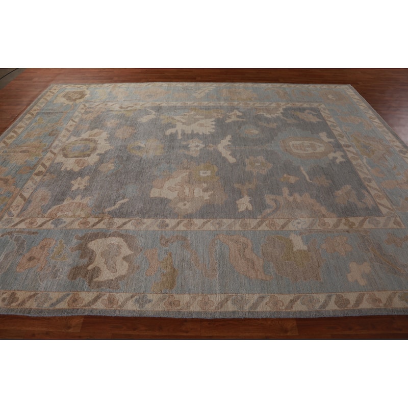 Hand Knotted Oriental 100% Wool Carpet Transitional All-Over Greys & Charcoal Oushak Area Rug - 11' 8'' X 8' 6''