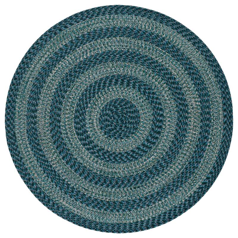 SAFAVIEH Handmade Braided Fatimah Washable Indoor/Outdoor Rug - Weather Resistant & Easy Cleaning - 5' Round - Blue/Green
