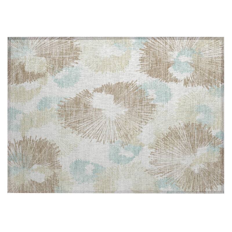 Machine Washable Indoor/Outdoor Modern Floral Chantille Rug