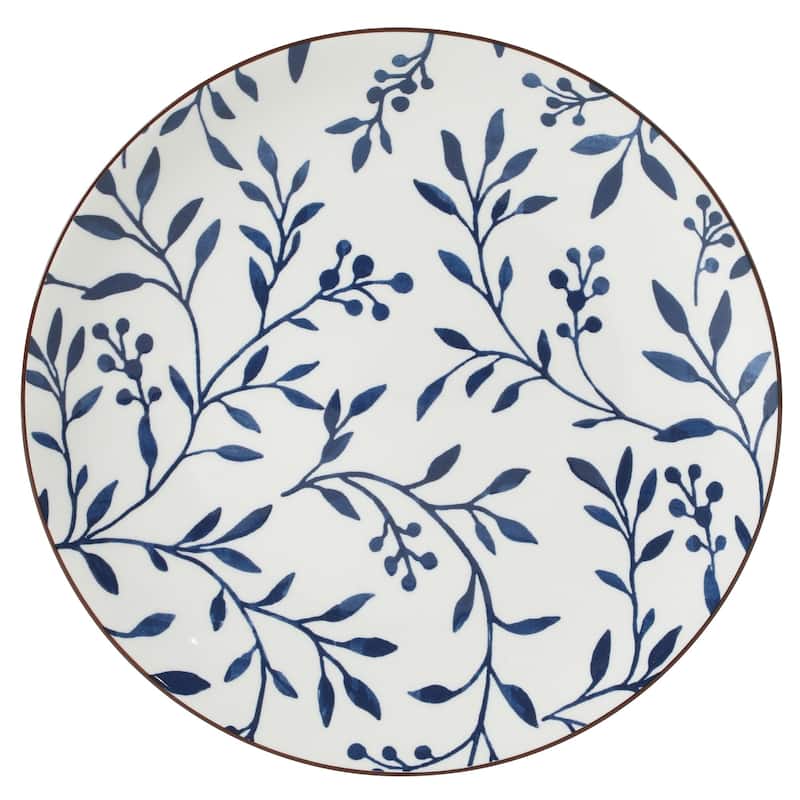 Gibson Home Palace Suite 16-Piece Dinnerware Set, Blue Floral Stoneware Plates & Bowls, Service for 4