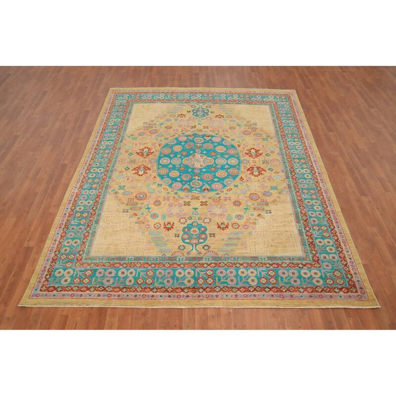 Hand Knotted Oriental 100% Wool Carpet Traditional Floral Yellow & Gold Ziegler Area Rug - 9' 9'' X 8' 0''