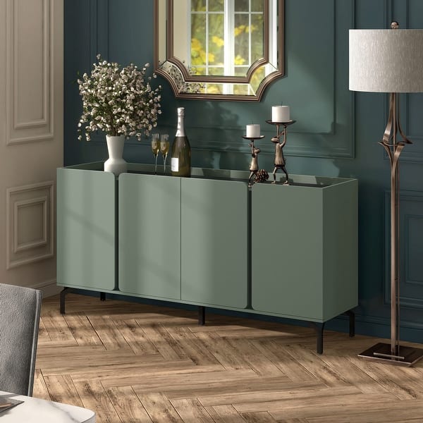 slide 2 of 18, 247 Shop At Home Modern 60-inch 6-Shelf Dining Buffet and Sideboard with Metal Legs Sage Green
