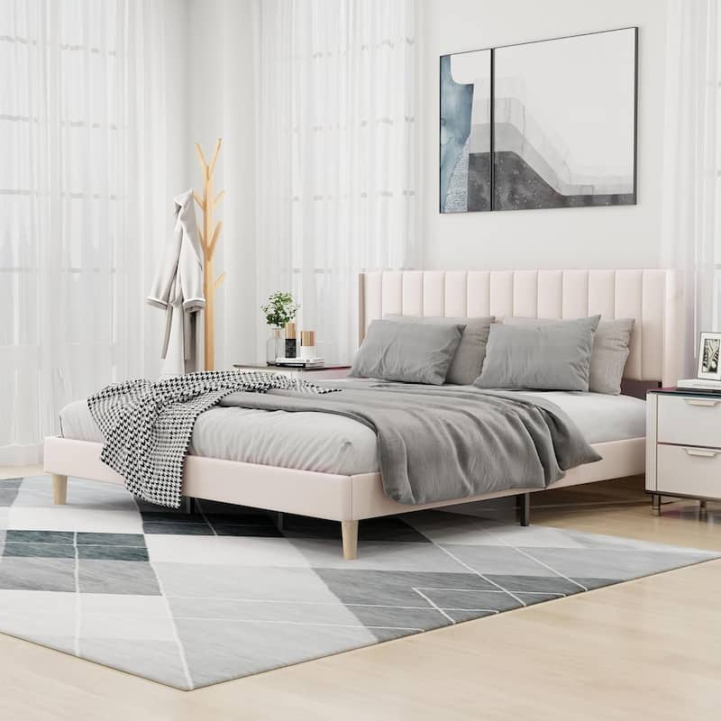 Alazyhome Upholstered Platform Bed Frame - Beige - King