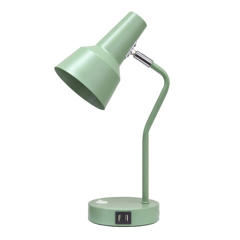 Modern Metal Gooseneck Desk Lamp with Dual USB Charging Ports Adjustable Arm Multiple Colors - 7.8" (L) x 5.2" (W) x 15.2" (H) - Sage Green