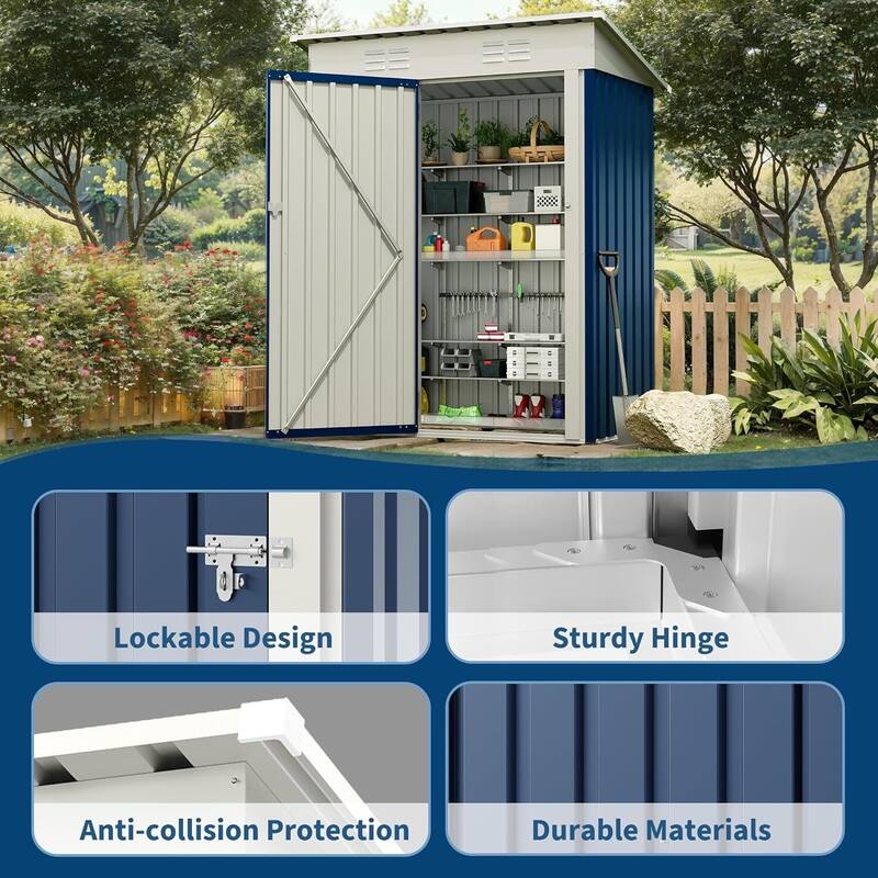 5×3FT Storage Shed Metal Tool Garden Shed for Garden, Backyard, Patio