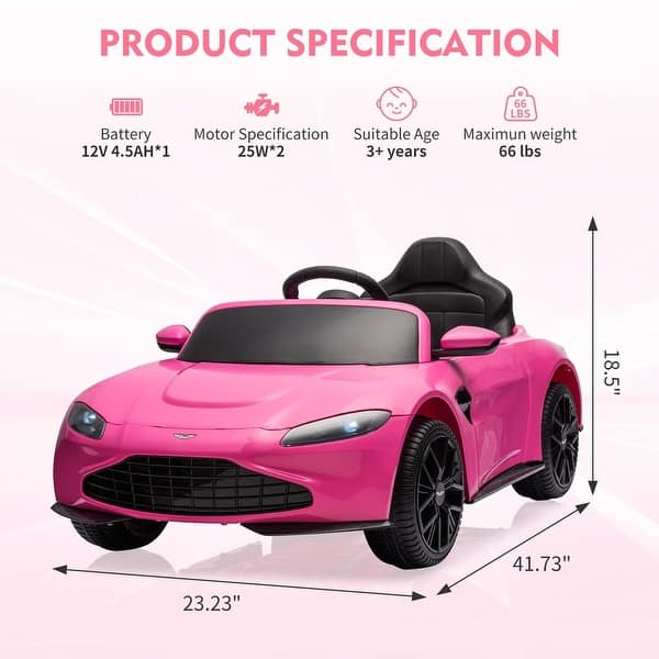 dimension image slide 3 of 4, 12V Ride on Sports Car for Kids Licensed Aston Martin Battery Powered Car