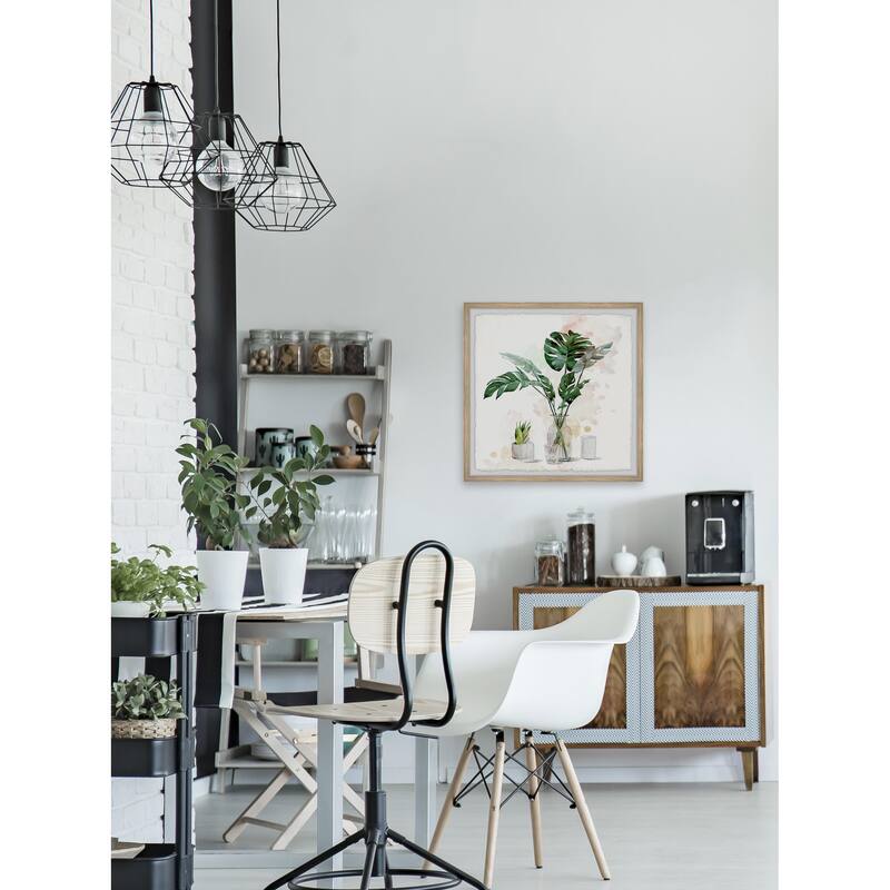 Monstera Leaf Wall Art Print in Glass Frame - Southwestern Home Decor - Large Green Botanical Painting