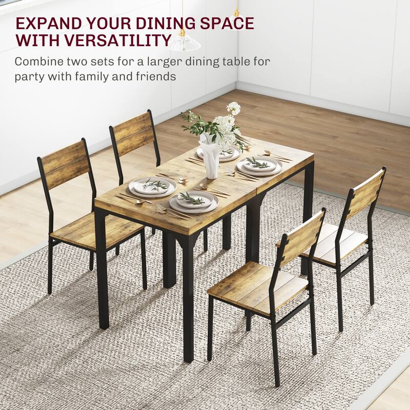 Modern Kitchen Table and Chairs Dining Room Set Casual Coffee Table with Steel Legs for Breakfast Nook Small Space Apartment - Rustic Brown