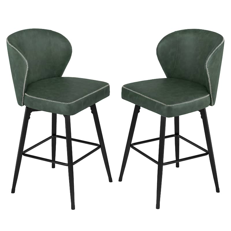 Modern Shell Back Swivel Bar Stool with Faux Leather Upholstered Seat and Metal Legs Counter Stool