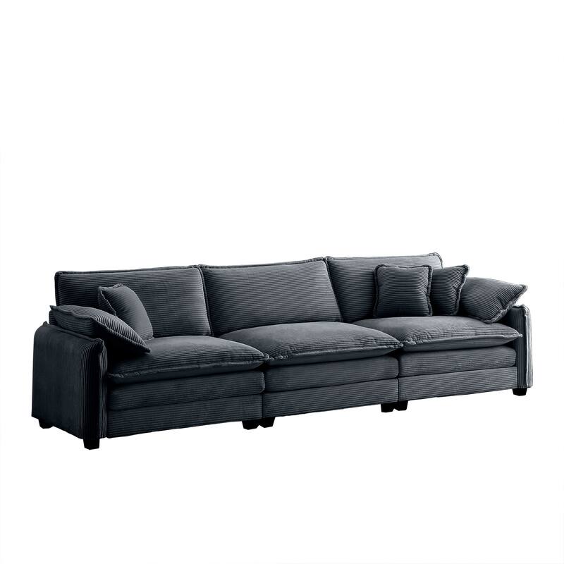 Ergonomic 3-Seater Corduroy Sofa Set with Throw Pillows