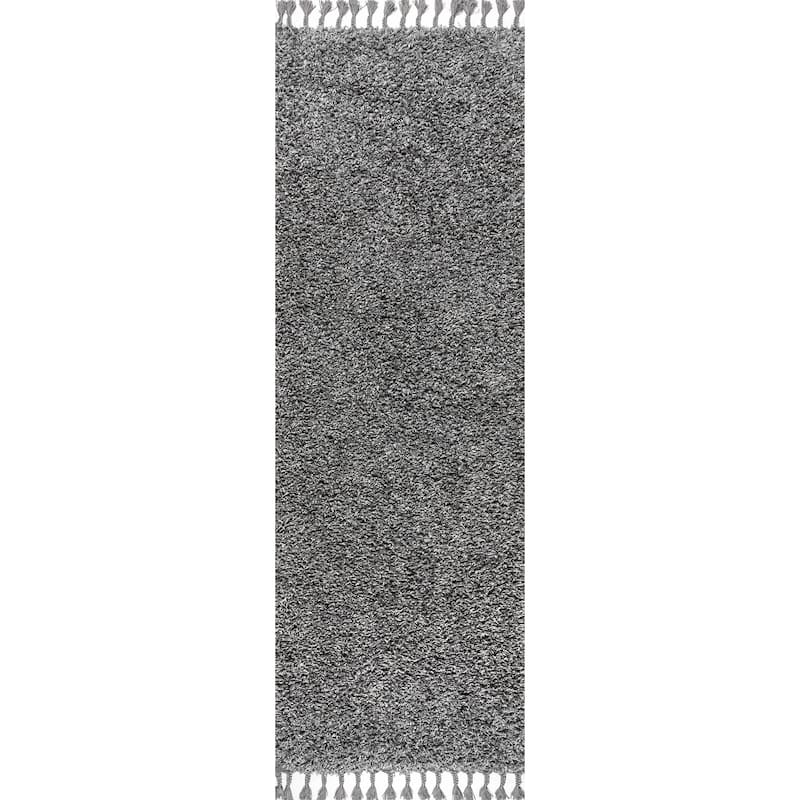 JONATHAN Y Modern Shag Plush Tassel Area Rug - 2 X 8 - Charcoal