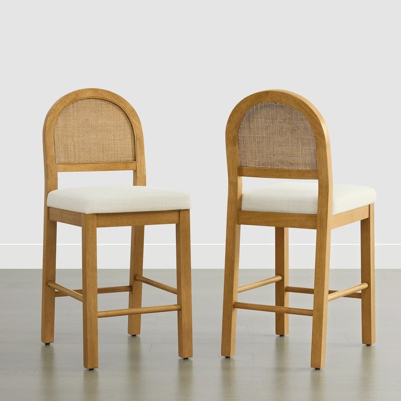 Spruce & Spring Esme Boho Upholstered Rattan Counter Bar Stool with Wood Frame