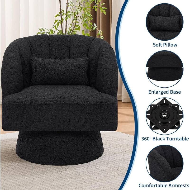 Modern Swivel Barrel Accent Chair, 360° Upholstered Armchair with Striped Backrest & Plush Padding(Set of 2)