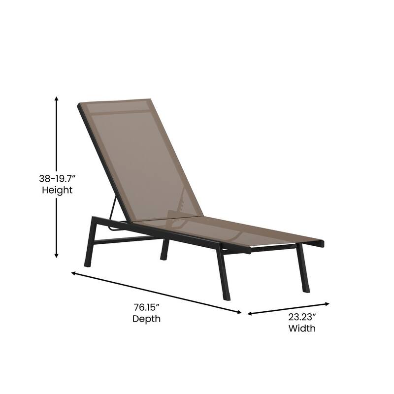 Set of 2 All-Weather Textilene Adjustable Chaise Lounge Chairs with Arms