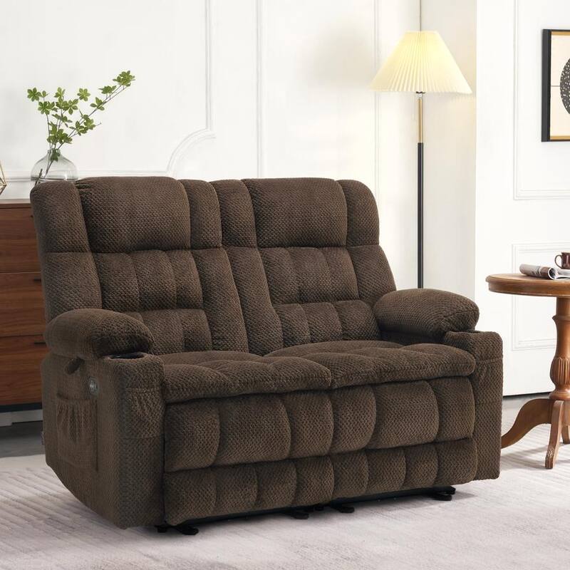 MCombo Power Loveseat Recliner, Electric Reclining Loveseat Sofa with Heat and Vibration, Cupholders, USB Charge Ports RS6314