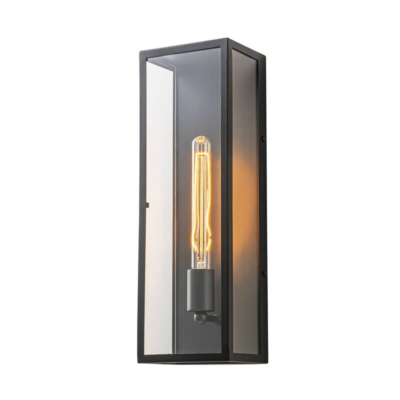 1-Light Matte Black Rectangular Iron & Glass IP44 Outdoor Wall Sconce for Patio - 1 Lighgt