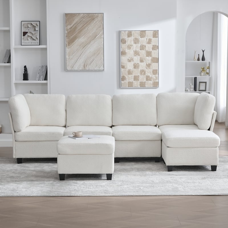 Freely Combinable Convertible Modular Sectional Sofa with Storage Ottomans - Beige