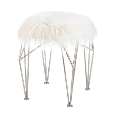 19.5" White and Silver Contemporary Solid Stool with Prism Legs