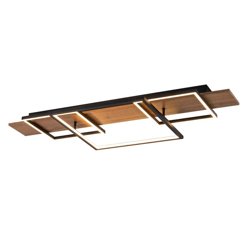 Farmhouse 3-Light Integrated LED Rectangle Wood Flush Mount Ceiling Light - W37.4"