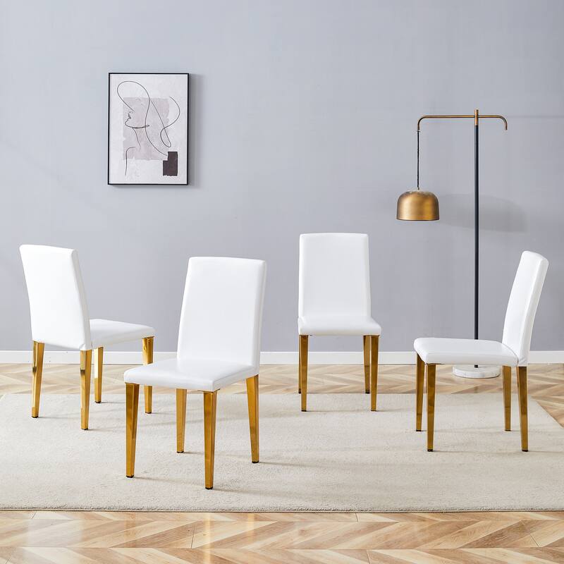 Dining Chair White Leather Side Chair Upholstered Chair Reception Chair Dressing Chair with Metal Legs